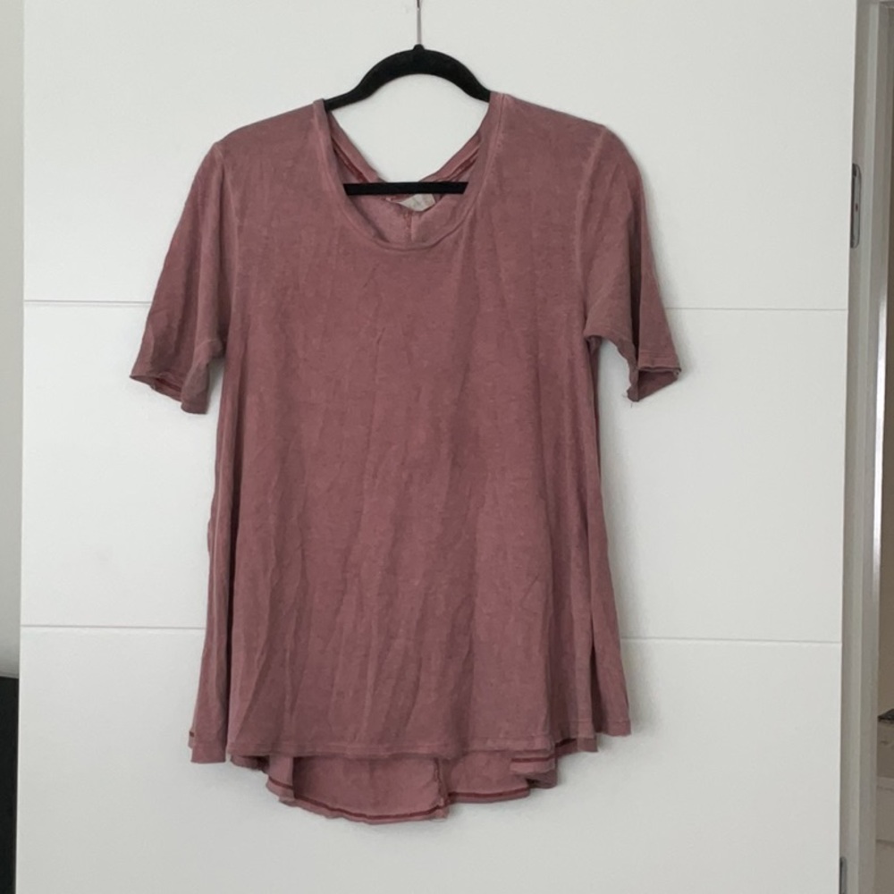 Altar'd State Pink Relaxed Asymmetrical Short Sleeve Tee
